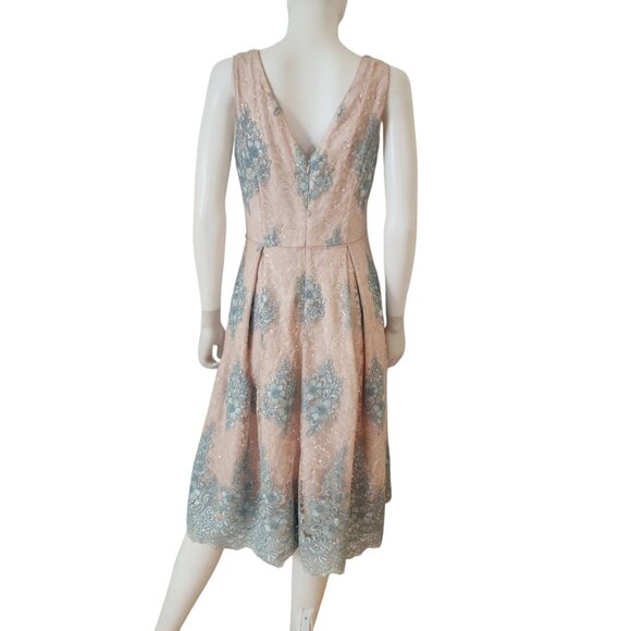 Adrianna Papell Women's Pink Embroidered Midi Fit & Flare Dress - Picture 11 of 12